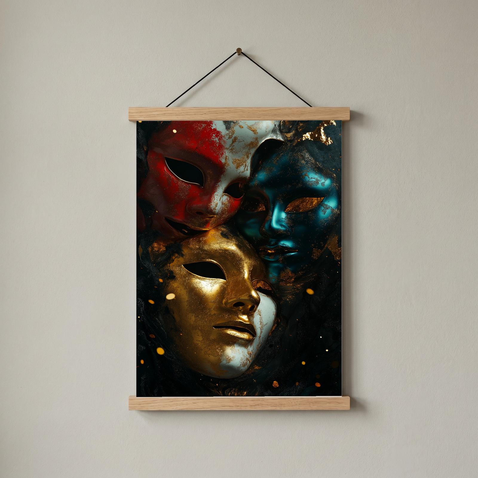 Chromatic Masks Wall Art Print — Mystical Three Masks Poster