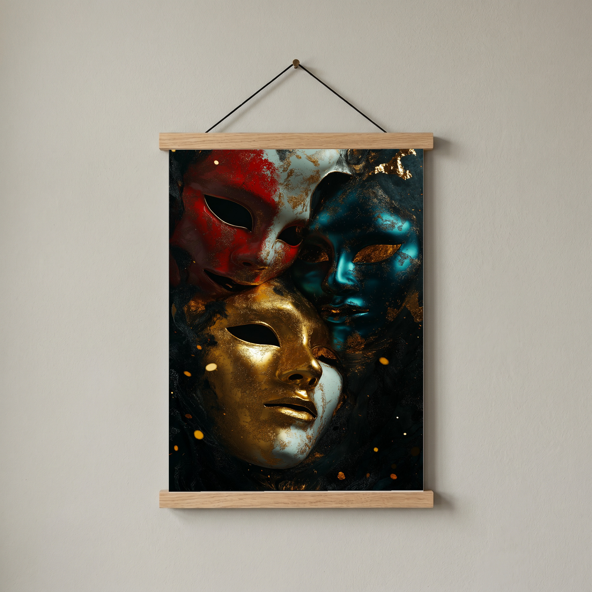 Chromatic Masks Wall Art Print — Mystical Three Masks Poster