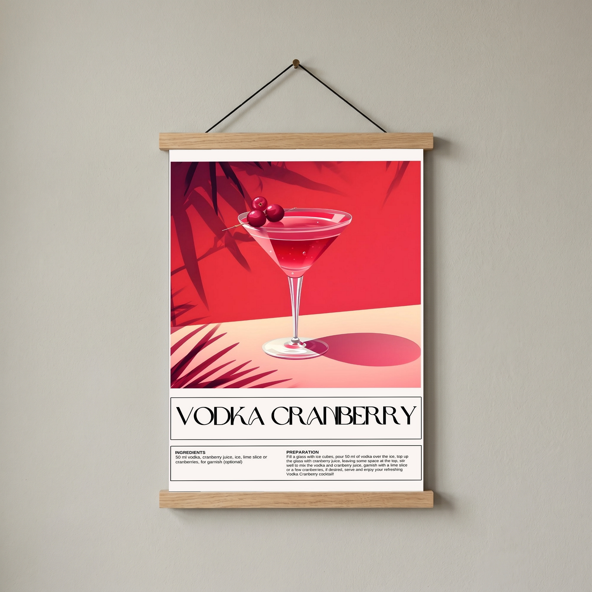 Vodka Cranberry Wall Art Print — Classic Pink Cocktail Poster