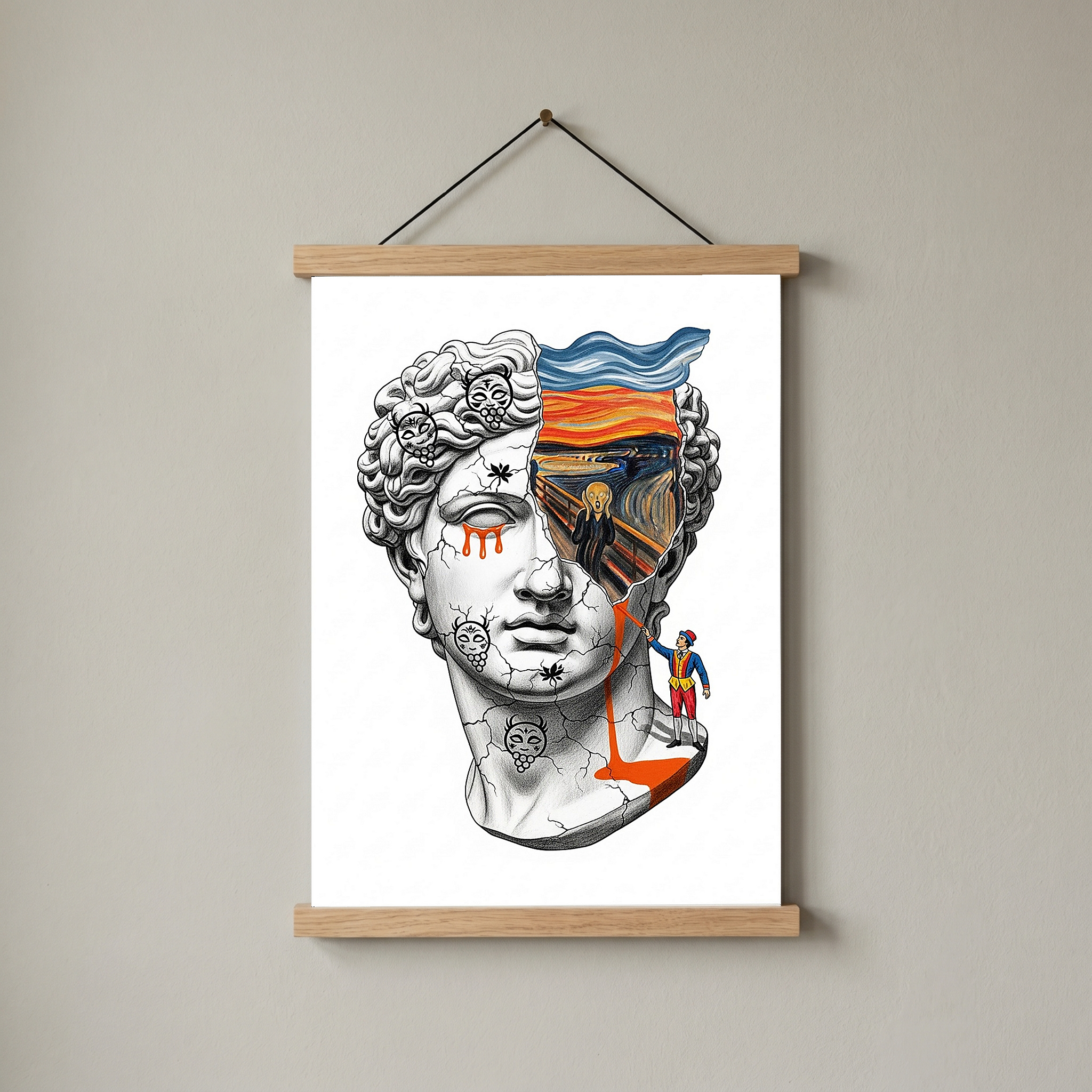The Scream David — Surreal Renaissance Bust Wall Art Print