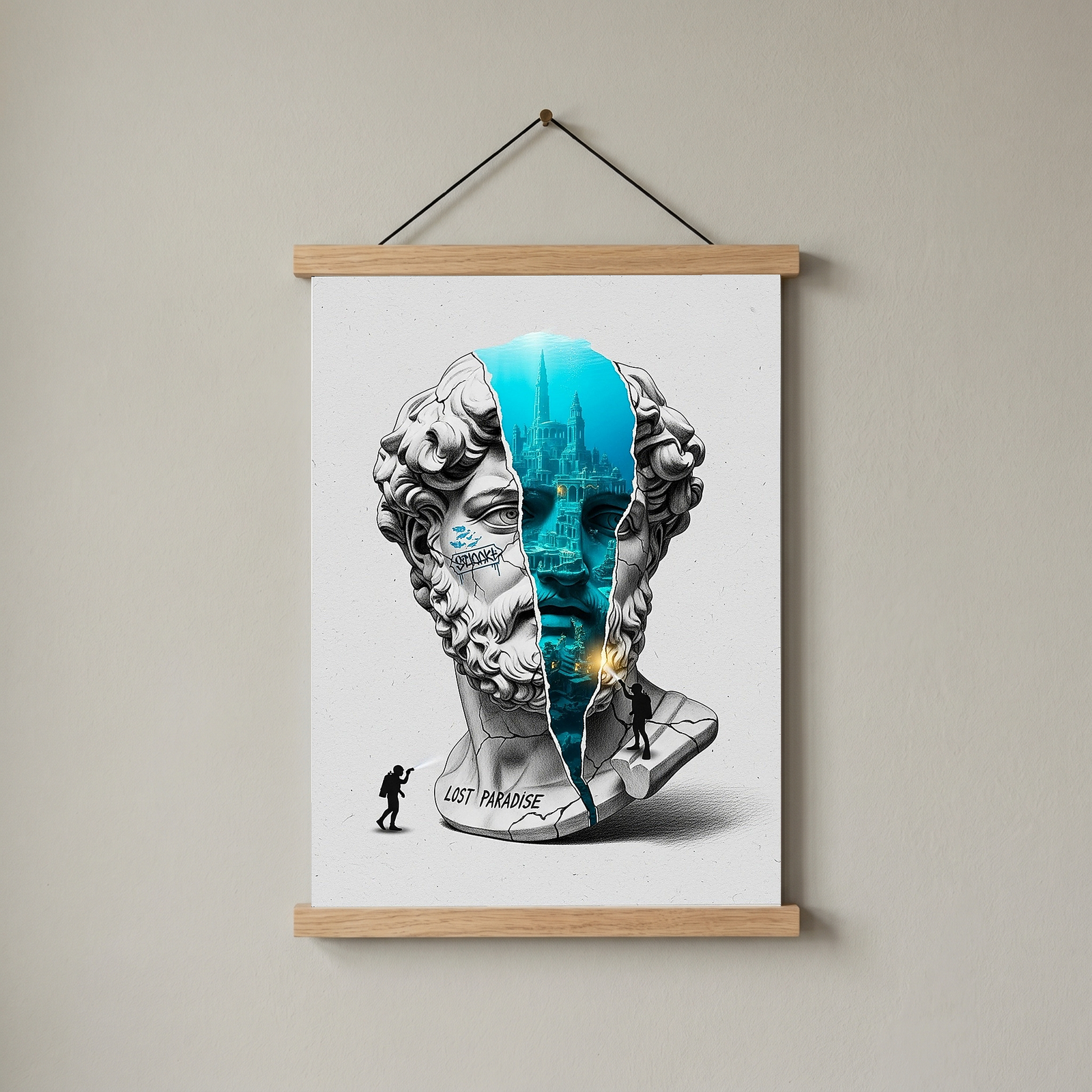 Lost Paradise Atlantis — Surreal Poseidon Bust Wall Art Print