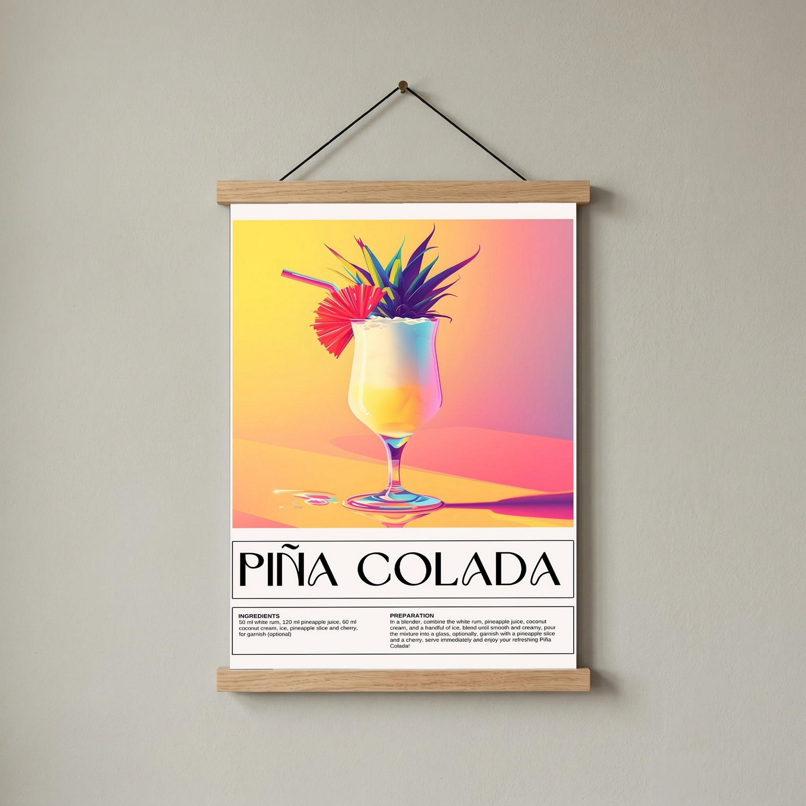 Pina Colada Wall Art Print — Tropical Coconut Rum Cocktail Poster