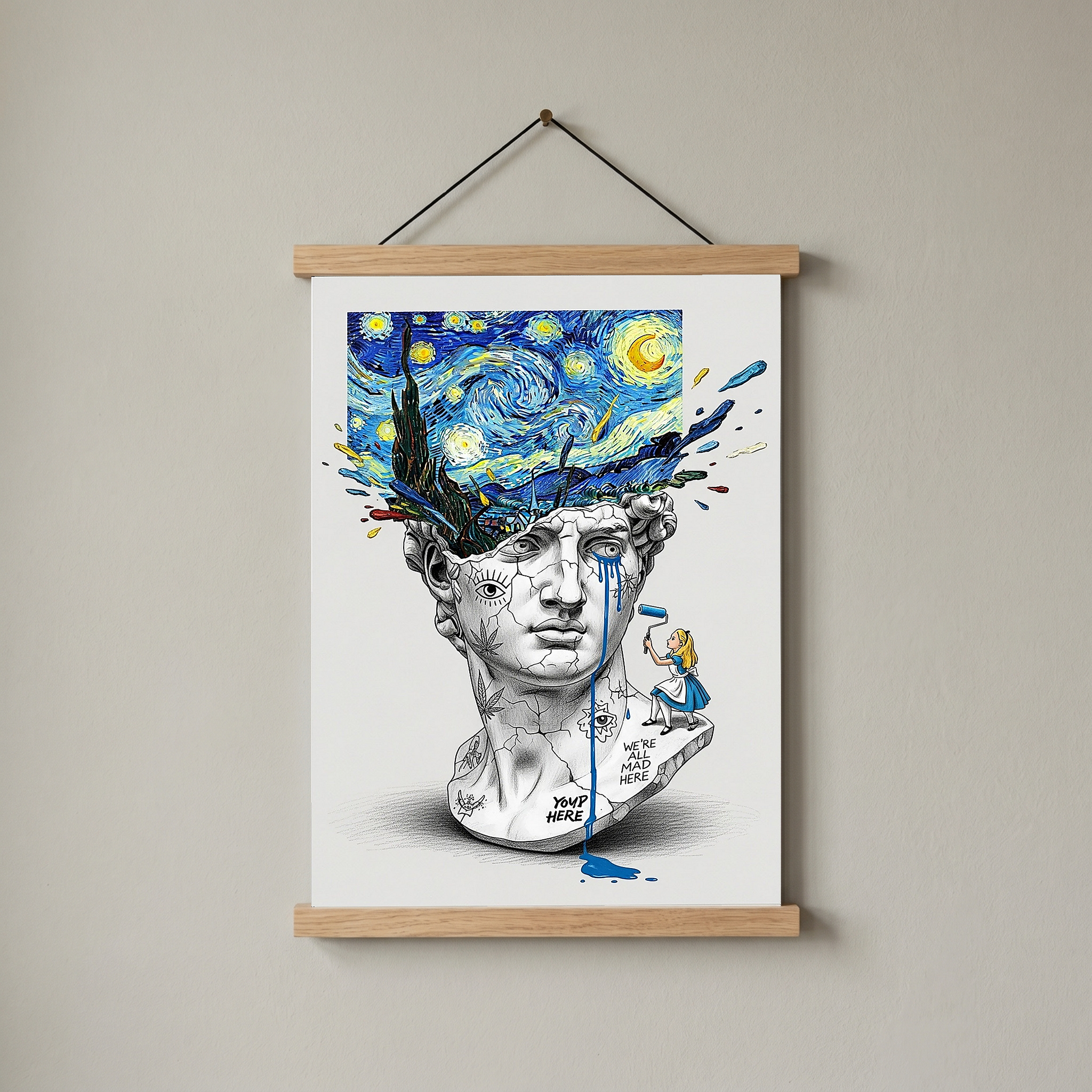 We're All Mad Here Van Gogh — Surreal Self-Portrait Wall Art Print