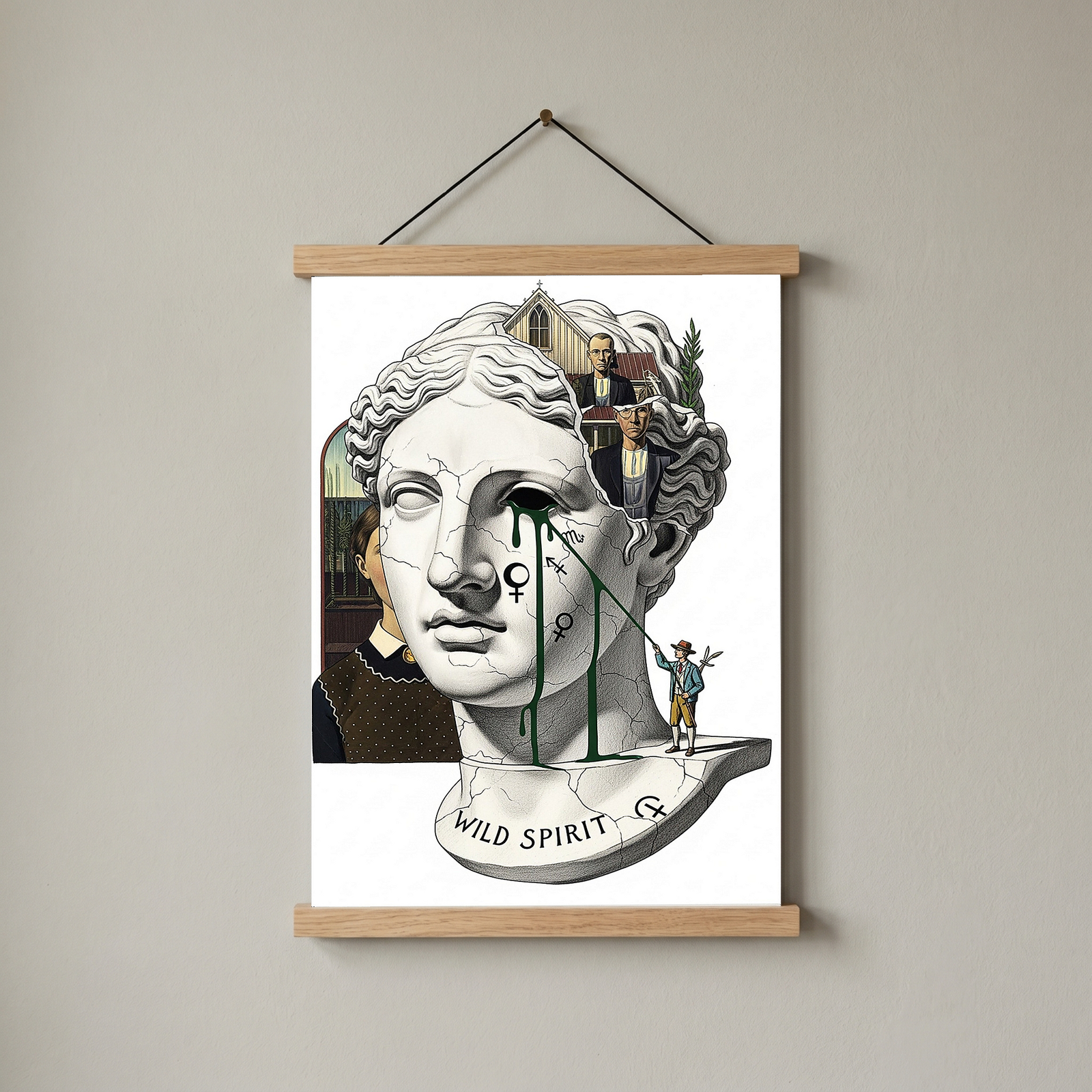 Wild Spirit American Gothic — Surreal Grant Wood Wall Art Print