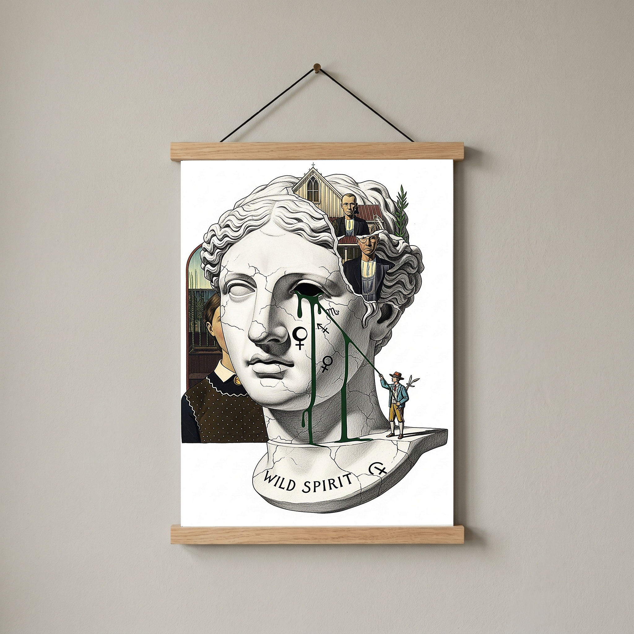 Wild Spirit American Gothic — Surreal Grant Wood Wall Art Print