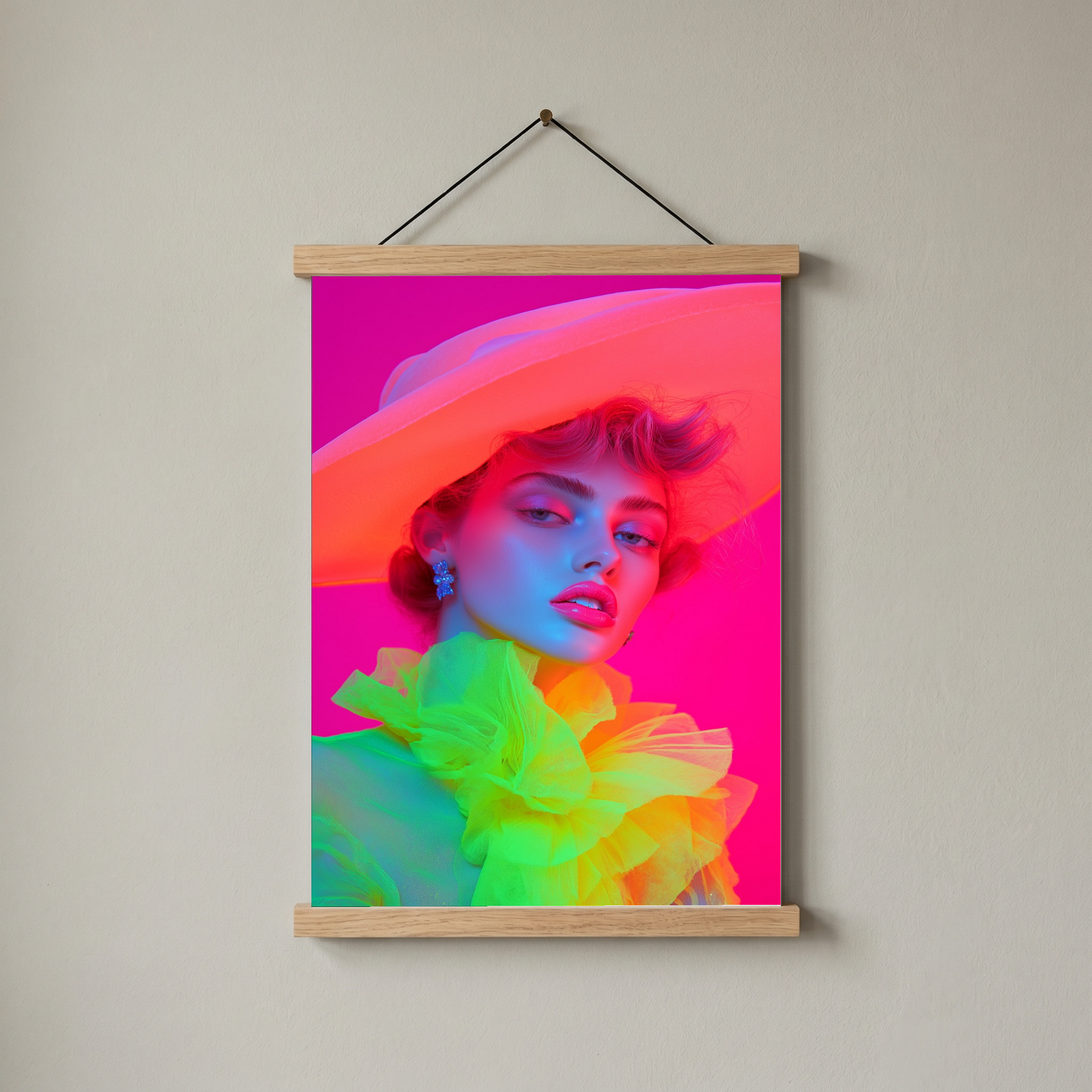 Hat and Hues Wall Art Print — Neon Pop Portrait Poster