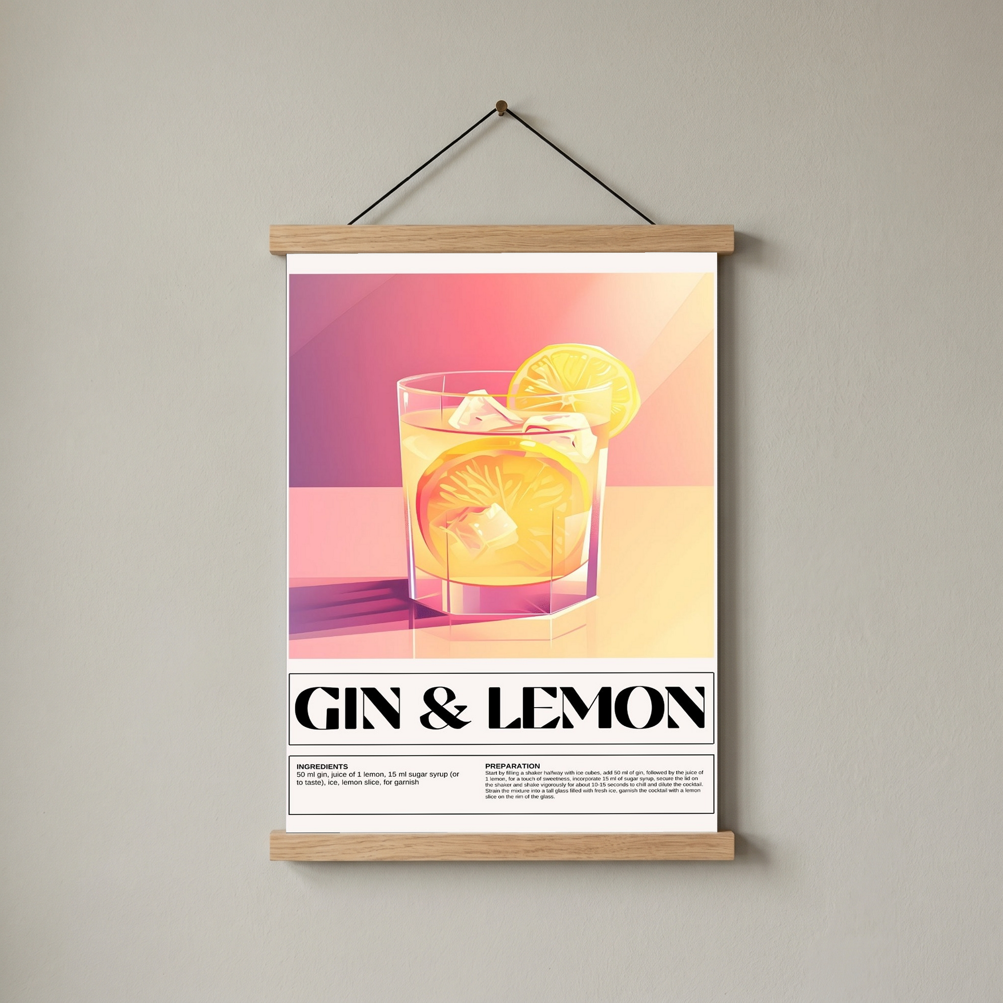 Gin & Lemon Wall Art Print — Classic Cocktail Poster
