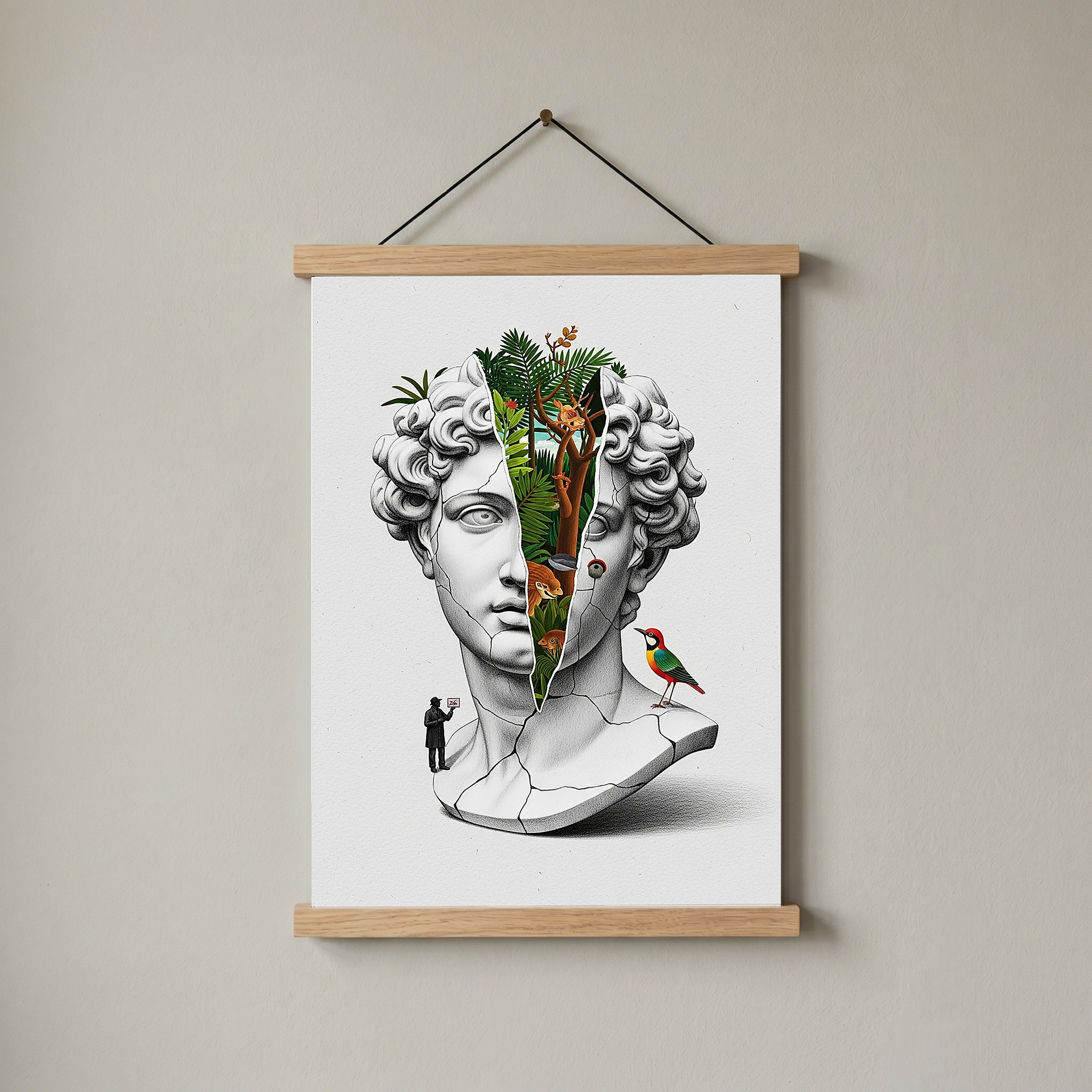 Nature Collage — Surreal Apollo Bust Wall Art Print