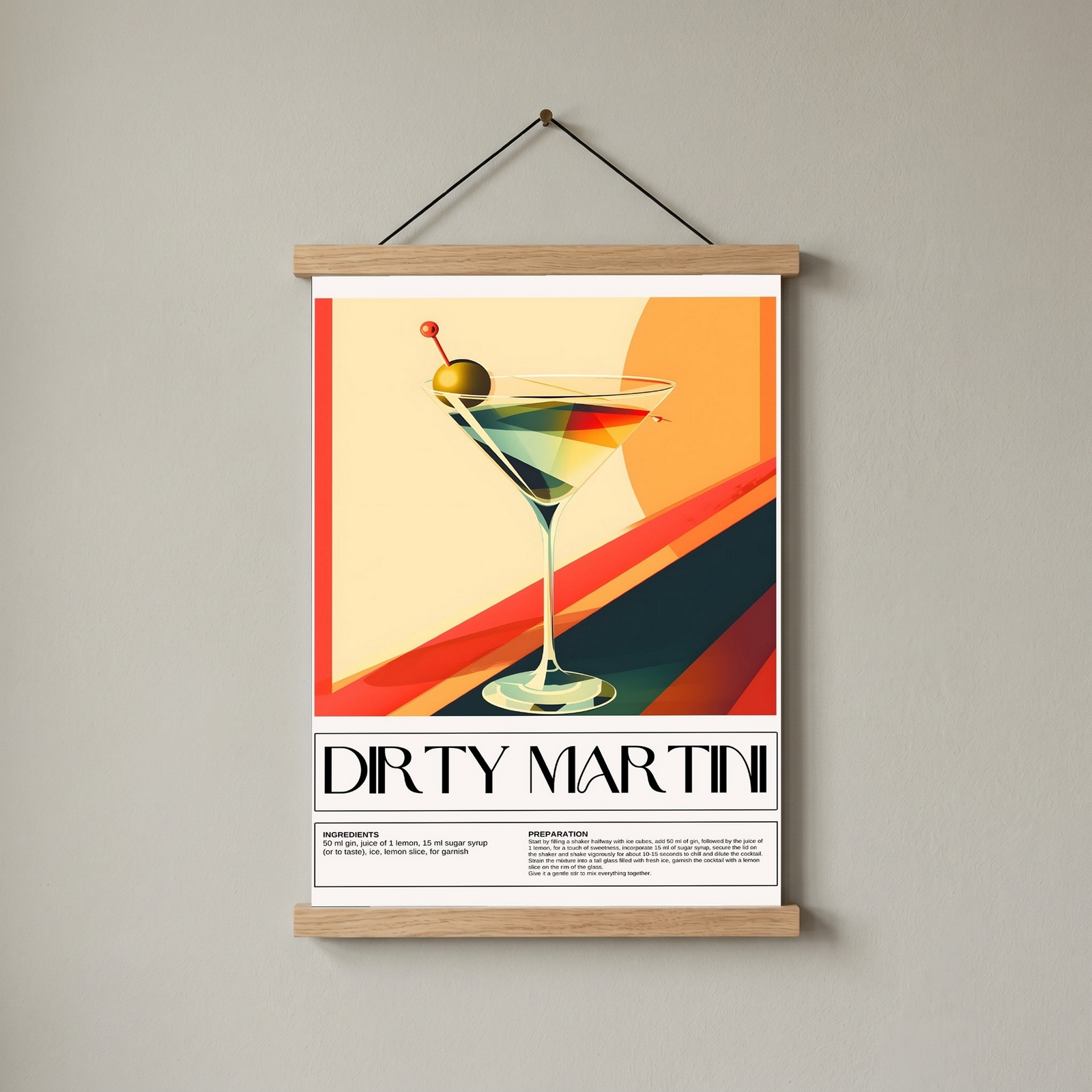 Dirty Martini Wall Art Print — Classic Olive Cocktail Poster