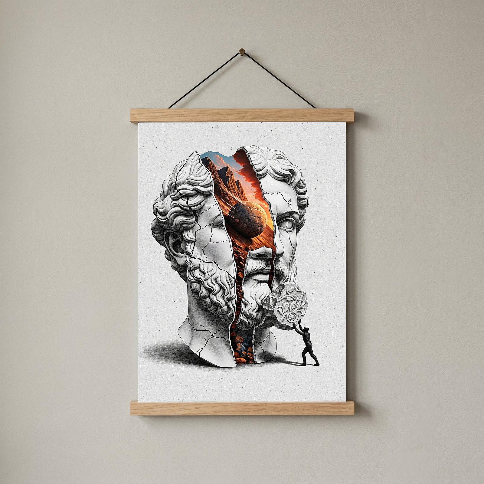 Sisyphus Eternal Struggle — Surreal Heracles Bust Wall Art Print