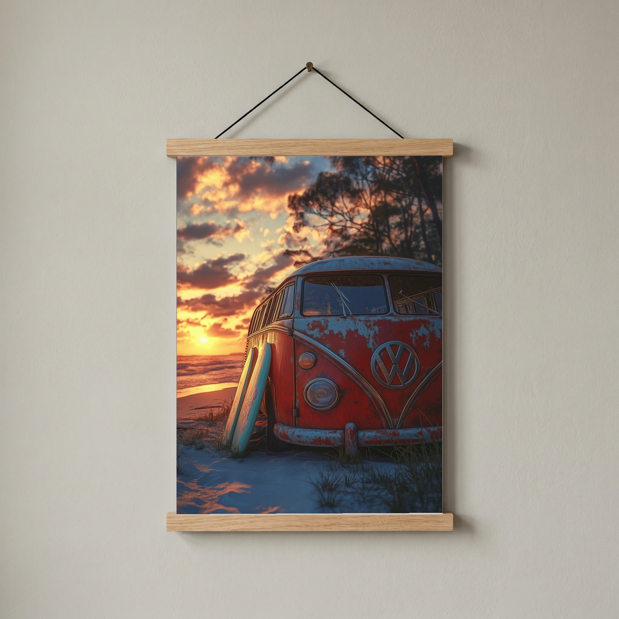 Van in Time Wall Art Print — Vintage Camper Van Travel Poster