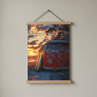 Van in Time Wall Art Print — Vintage Camper Van Travel Poster