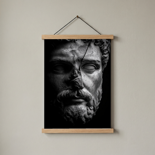 Stone Guardian Wall Art Print — Ancient Sculpted Face Poster