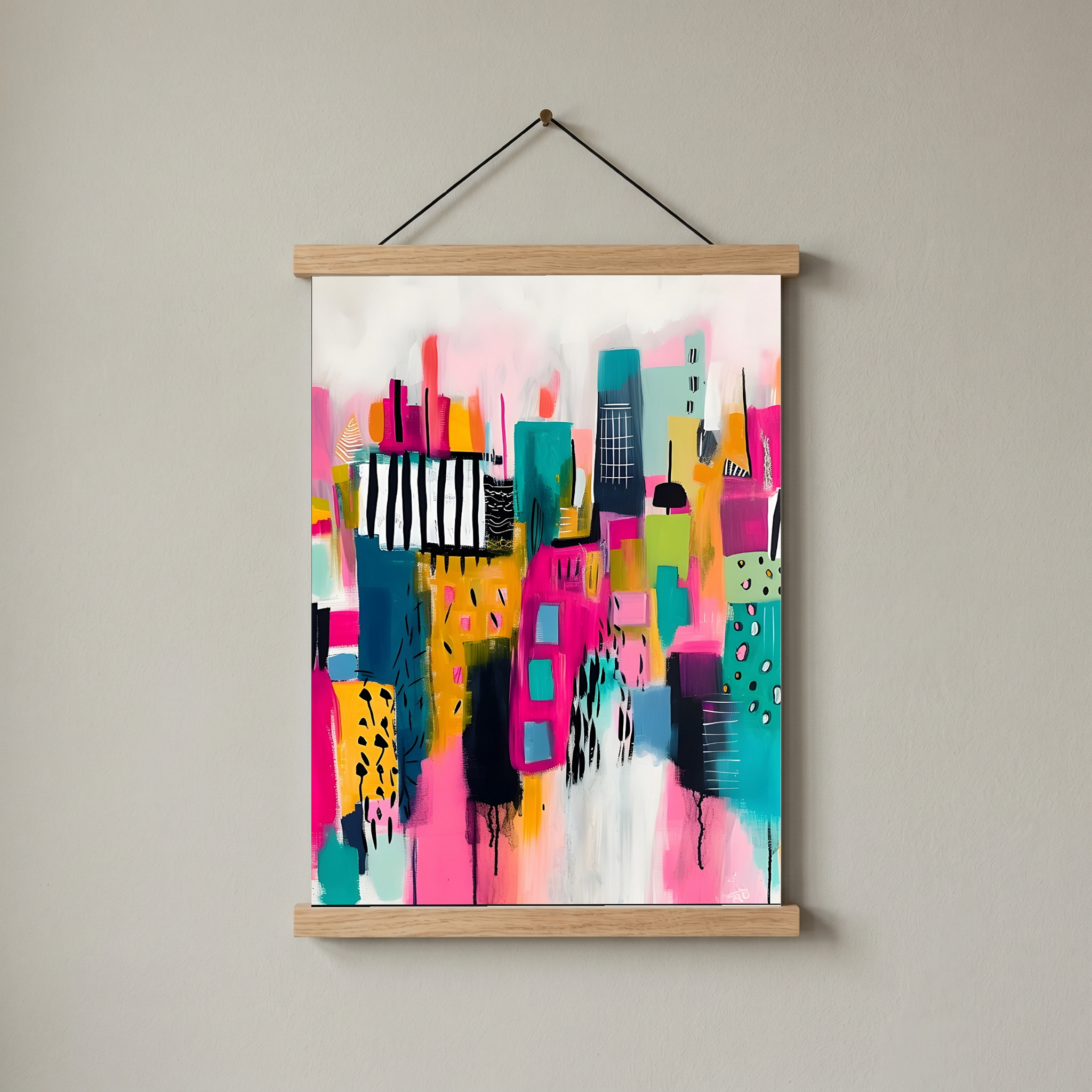 Neon Cityscape Wall Art Print — Urban Skyline Poster