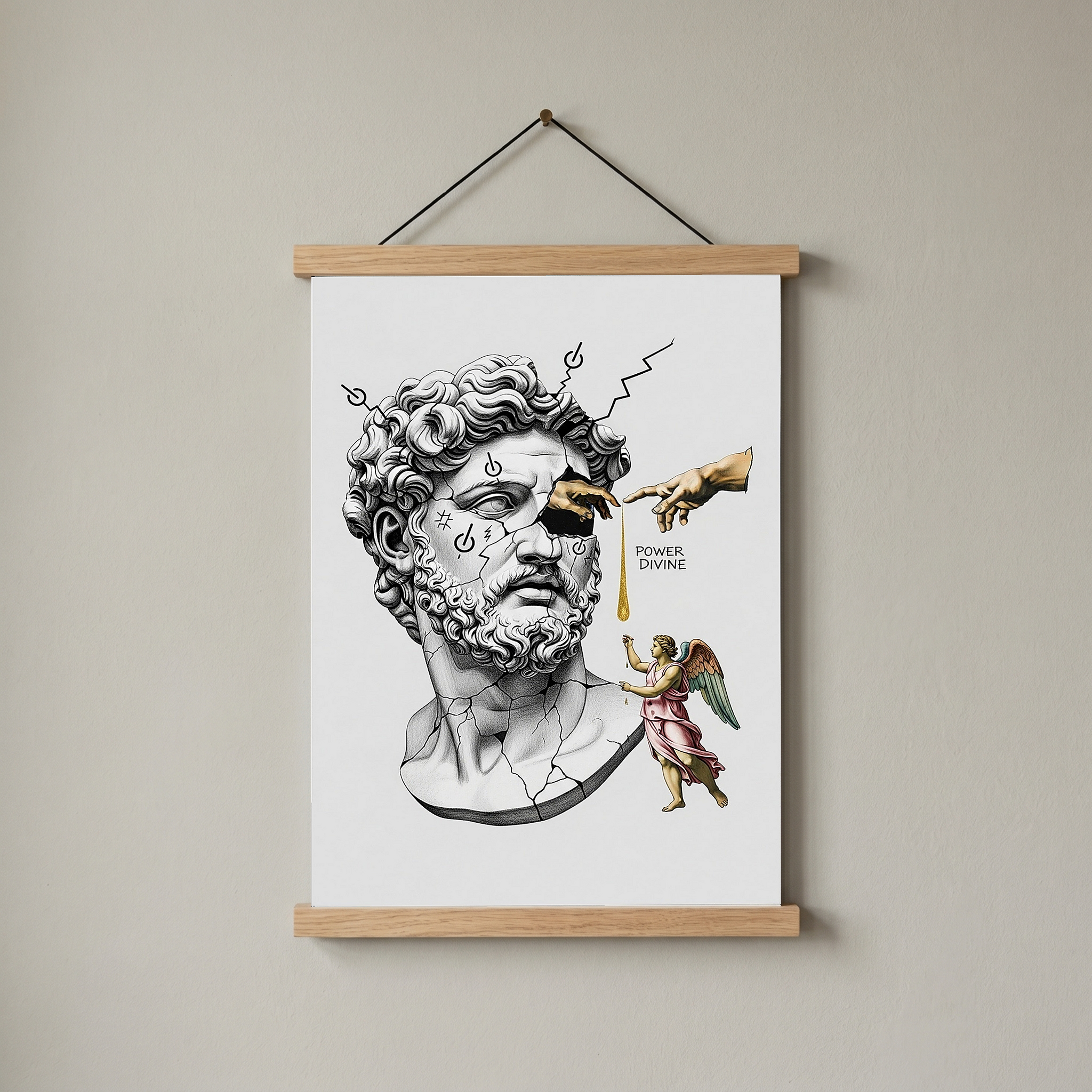Power Divine — Zeus Meets Michelangelo's Creation of Adam Wall Art Print