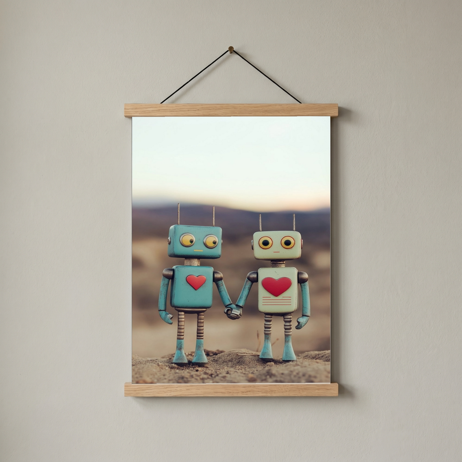 Tin Can Love Wall Art Print — Whimsical Robot Romance Poster