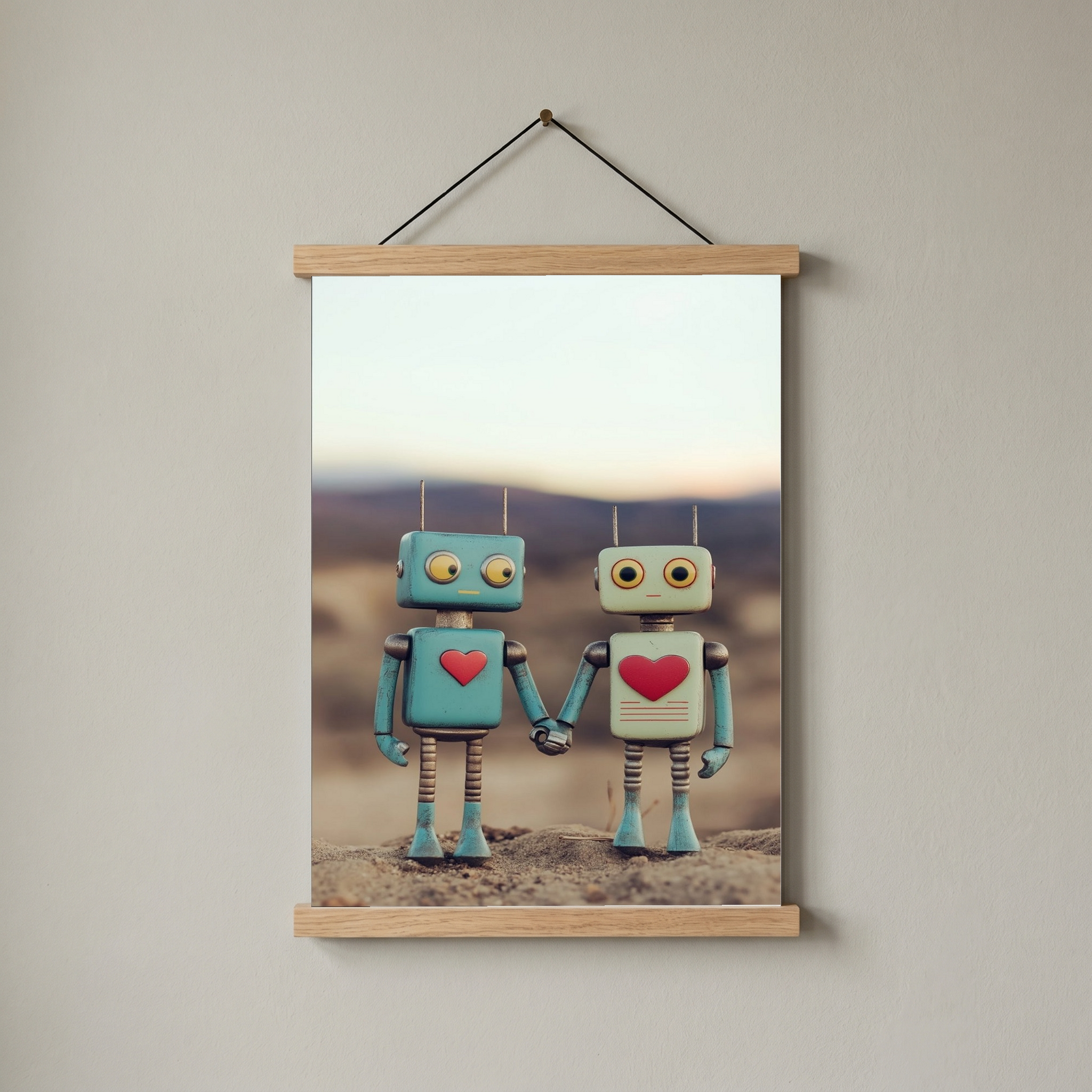 Tin Can Love Wall Art Print — Whimsical Robot Romance Poster