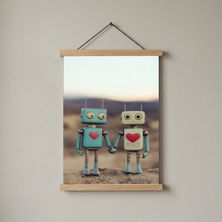 Tin Can Love Wall Art Print — Whimsical Robot Romance Poster