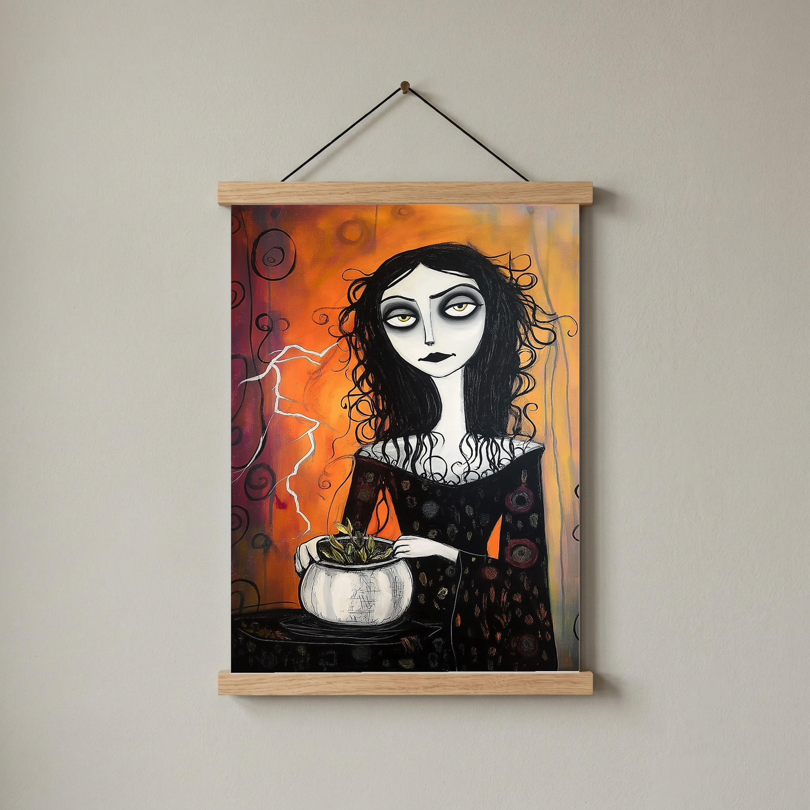 Gothic Gardener Wall Art Print — Dark Botanical Portrait Poster