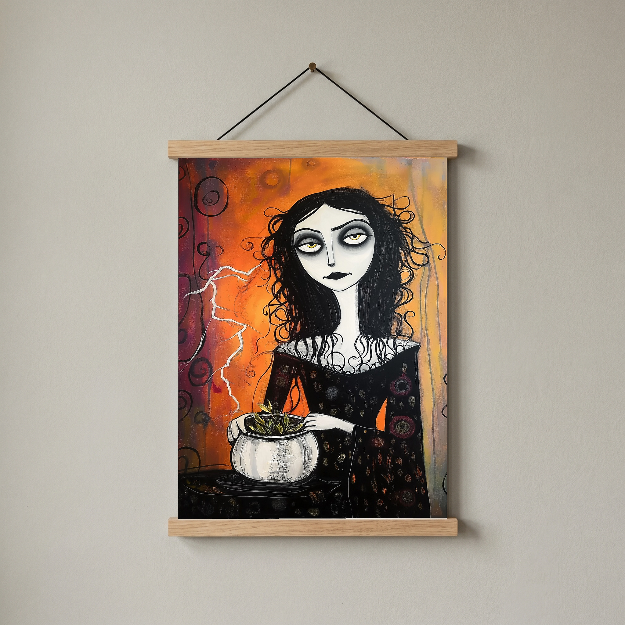 Gothic Gardener Wall Art Print — Dark Botanical Portrait Poster