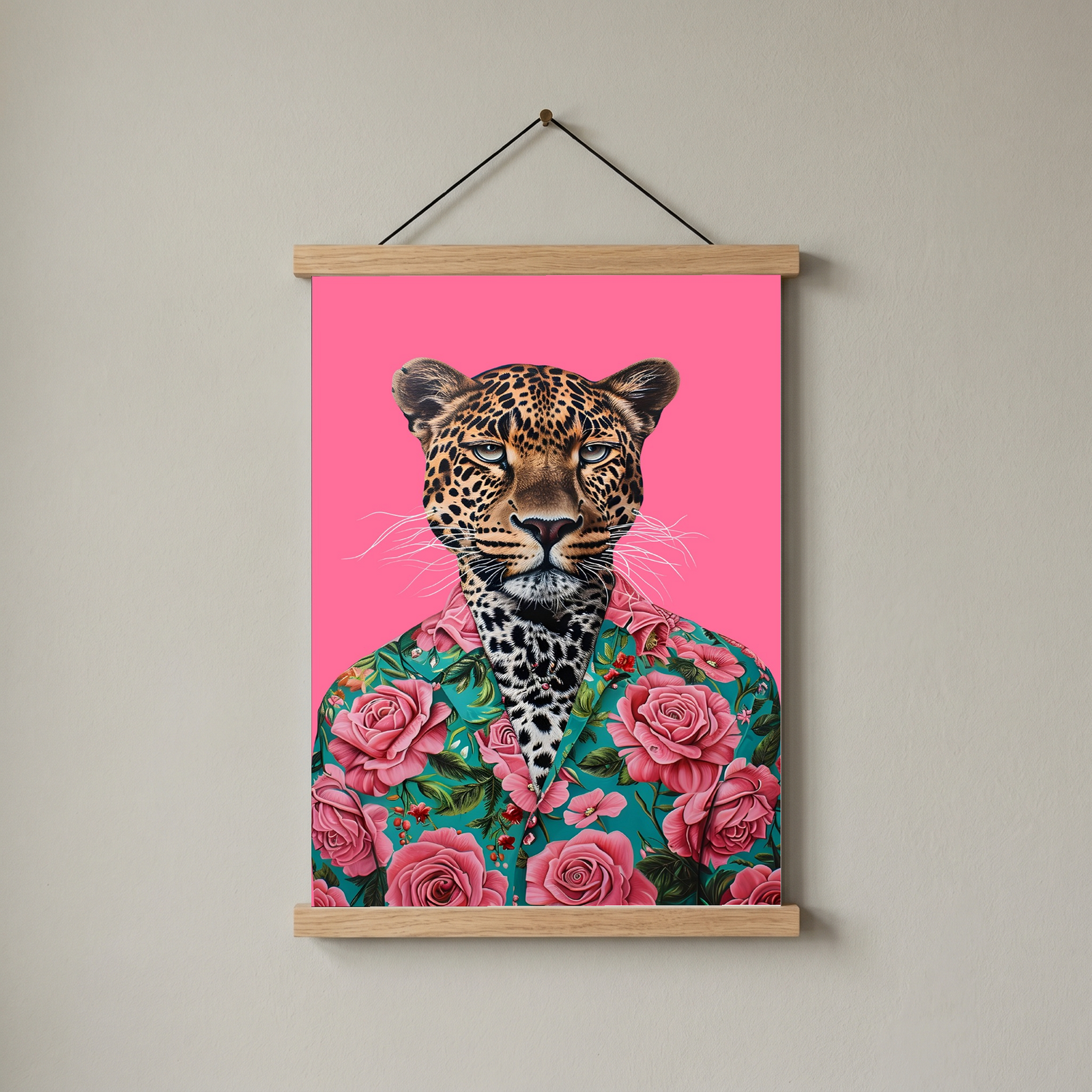 Floral Leopard Wall Art Print — Botanical Animal Poster