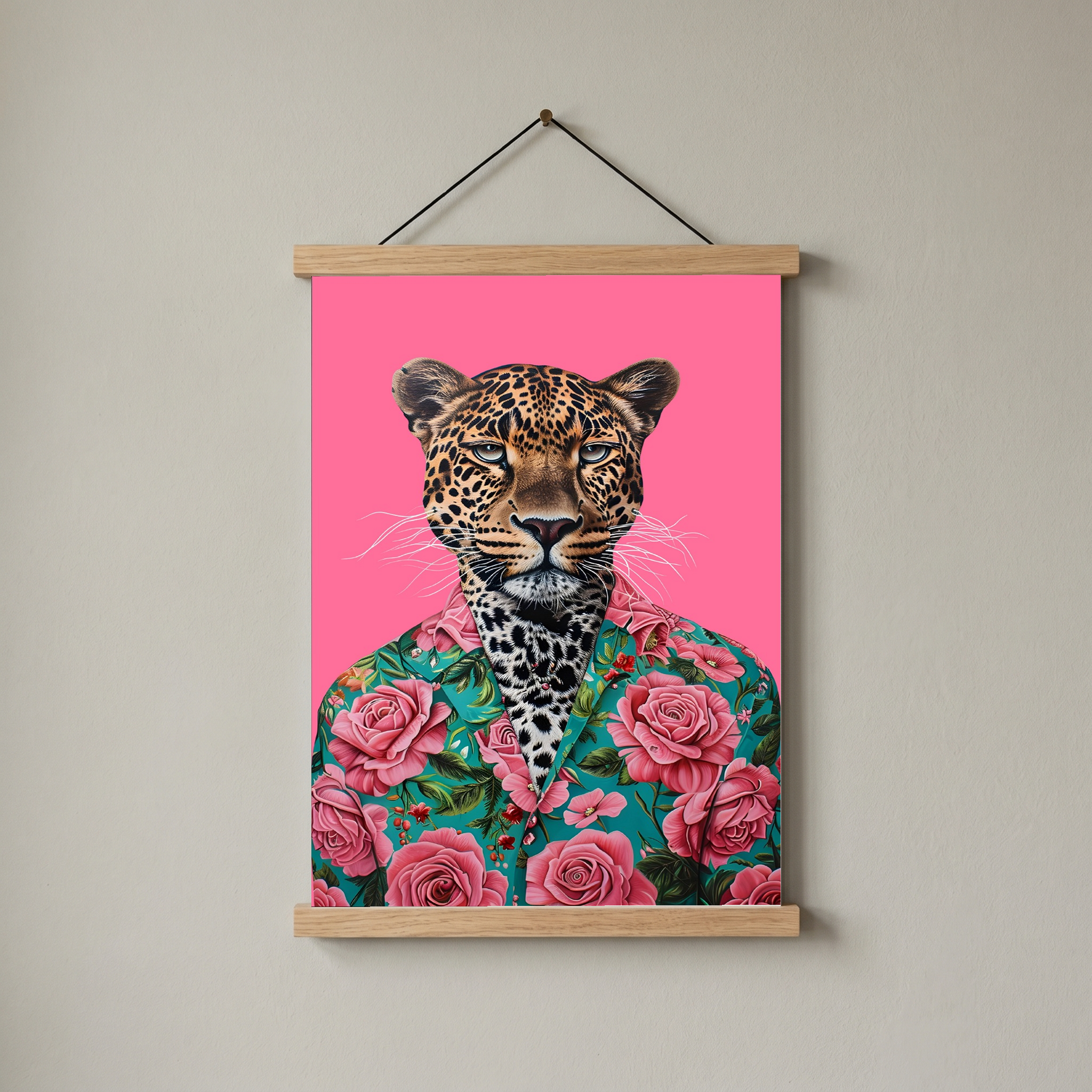 Floral Leopard Wall Art Print — Botanical Animal Poster
