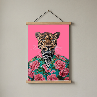 Floral Leopard Wall Art Print — Botanical Animal Poster