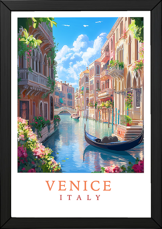 Venice Italy Travel Poster — Vintage Canal Gondola Romance Print