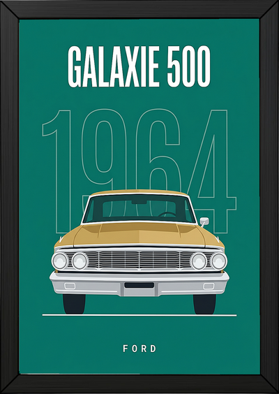 Ford Galaxie 500 1964 Minimalist Poster — Teal Full-Size Classic Line Art