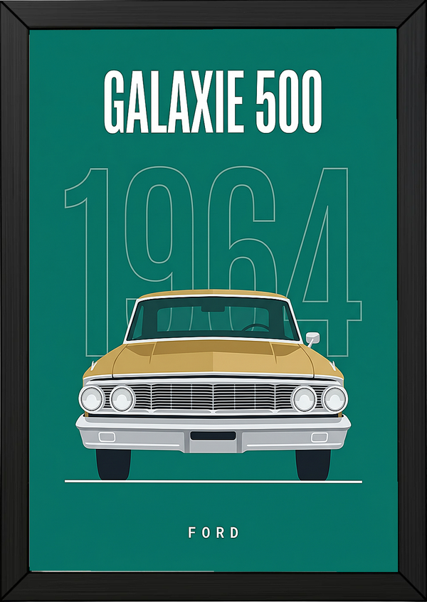 Ford Galaxie 500 1964 Minimalist Poster — Teal Full-Size Classic Line Art