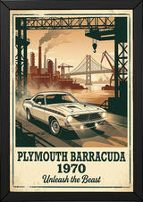 Plymouth Barracuda 1970 V2 Poster — Vintage Muscle Car Industrial Port Print