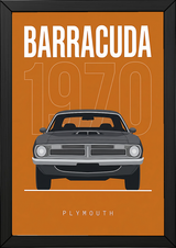 Plymouth Barracuda 1970 Minimalist Poster — Orange Muscle Car Line Art
