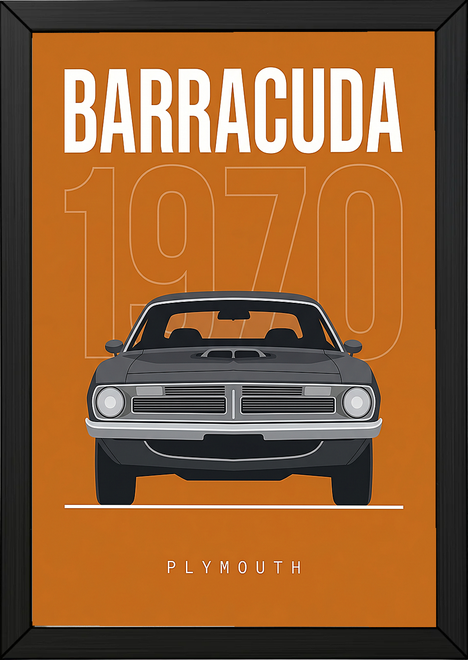Plymouth Barracuda 1970 Minimalist Poster — Orange Muscle Car Line Art
