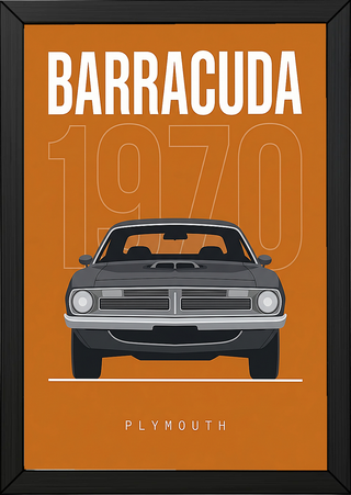 Plymouth Barracuda 1970 Minimalist Poster — Orange Muscle Car Line Art