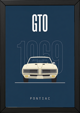 Pontiac GTO 1969 Minimalist Poster — Navy Muscle Car Line Art