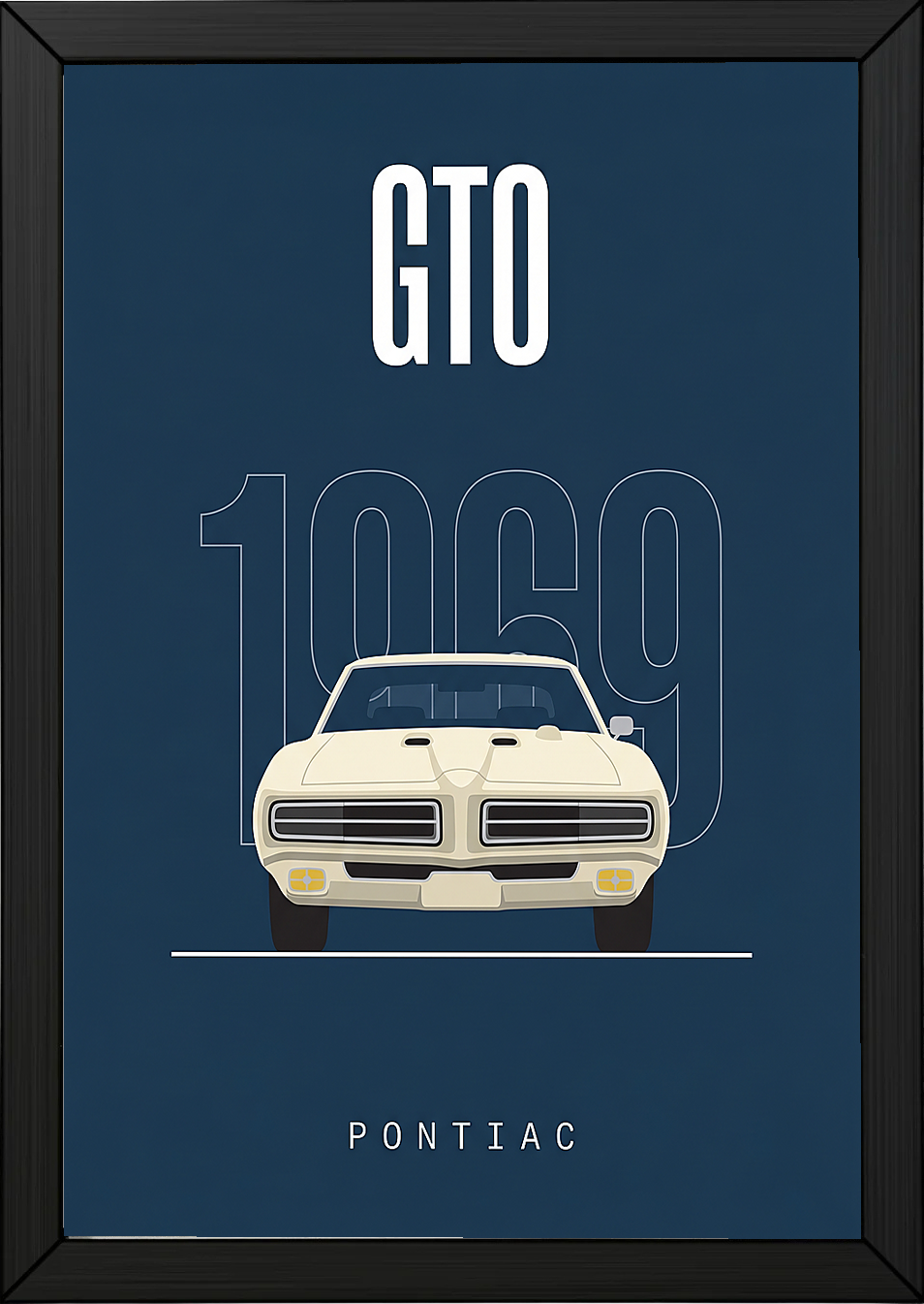 Pontiac GTO 1969 Minimalist Poster — Navy Muscle Car Line Art