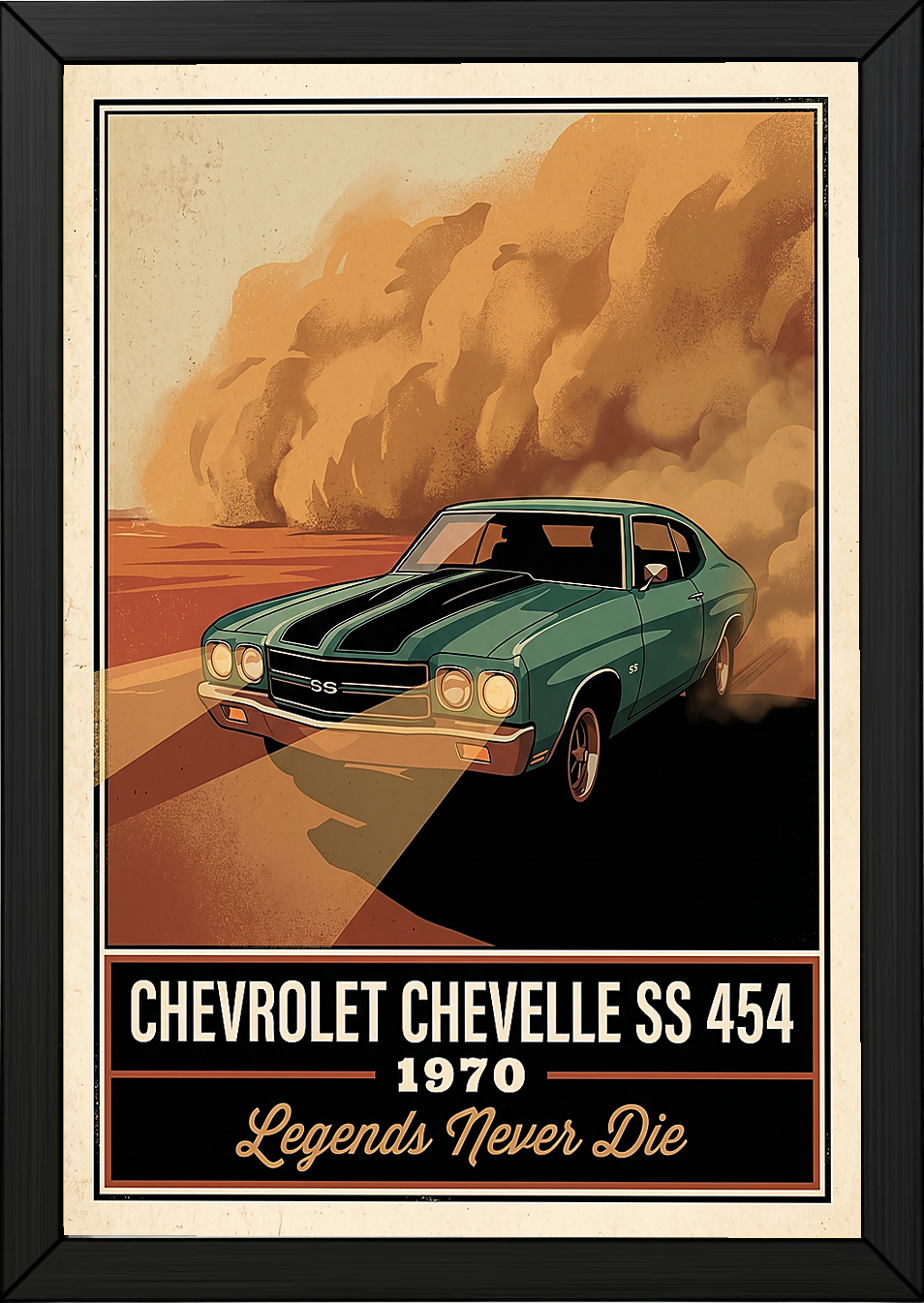 Chevrolet Chevelle SS 454 1970 V7 Dust Storm Poster — Vintage Muscle Car Action Print