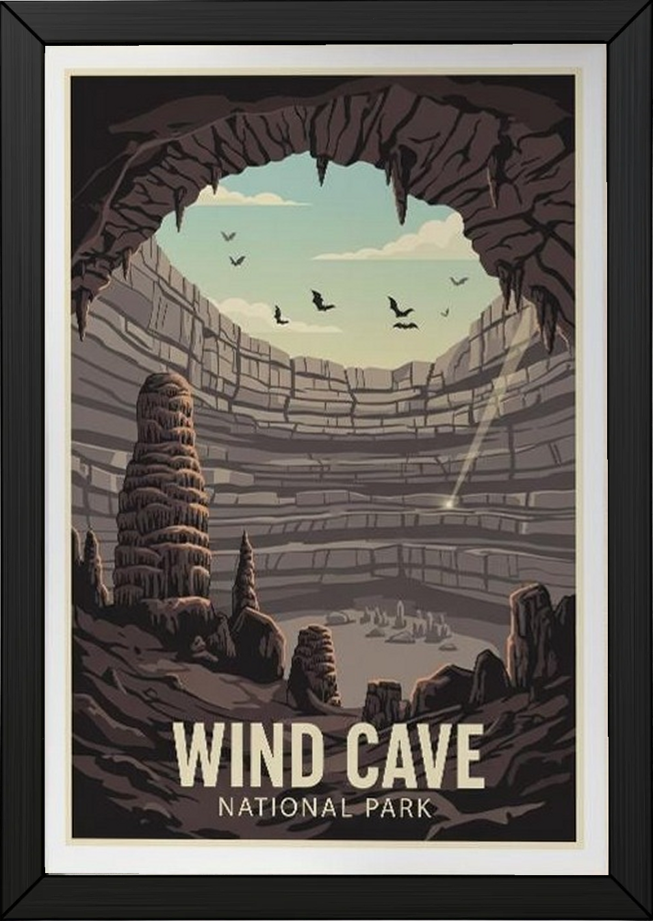 Wind Cave National Park Poster — Vintage South Dakota Cave Bat Print