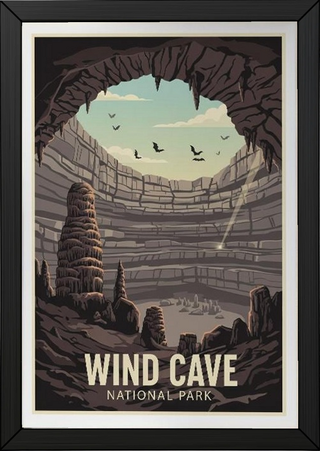 Wind Cave National Park Poster — Vintage South Dakota Cave Bat Print