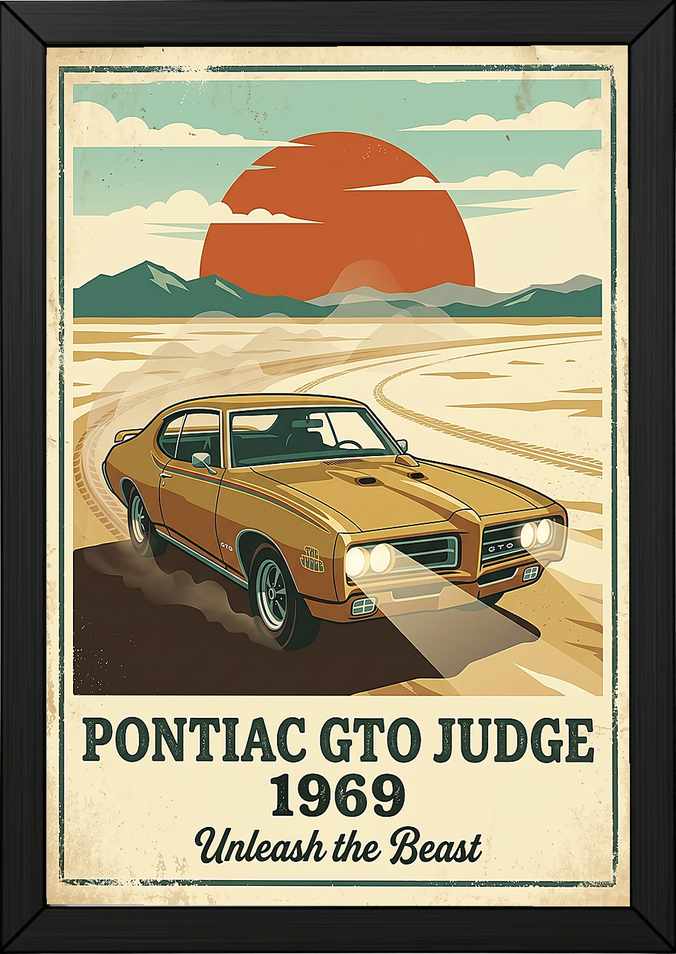 Pontiac GTO Judge 1969 V2 Poster — Vintage Muscle Car Desert Sunset Print