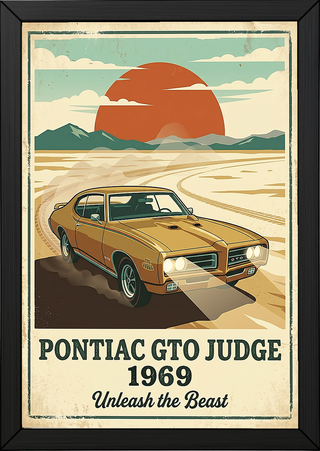 Pontiac GTO Judge 1969 V2 Poster — Vintage Muscle Car Desert Sunset Print