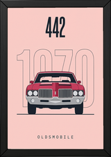 Oldsmobile 442 1970 Minimalist Poster — Blush Pink Muscle Car Line Art