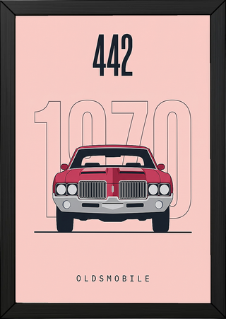 Oldsmobile 442 1970 Minimalist Poster — Blush Pink Muscle Car Line Art