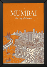 Mumbai Line Art Print — Saffron Gateway of India Marine Drive Skyline Wall Art