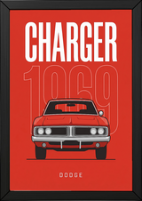 Dodge Charger 1969 Minimalist Poster — Red Muscle Car Line Art
