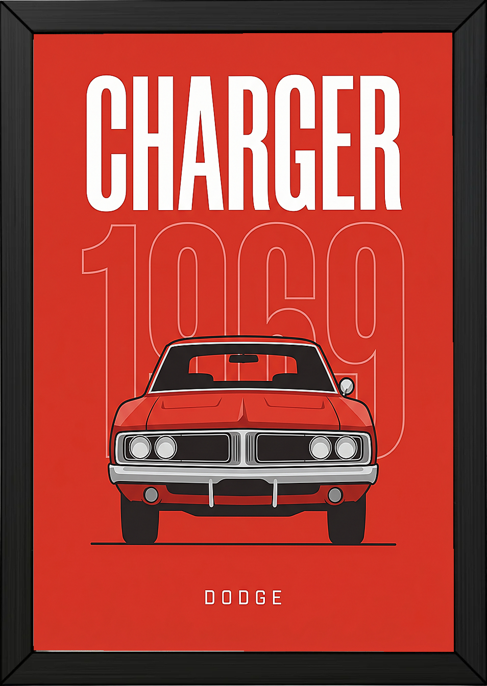 Dodge Charger 1969 Minimalist Poster — Red Muscle Car Line Art