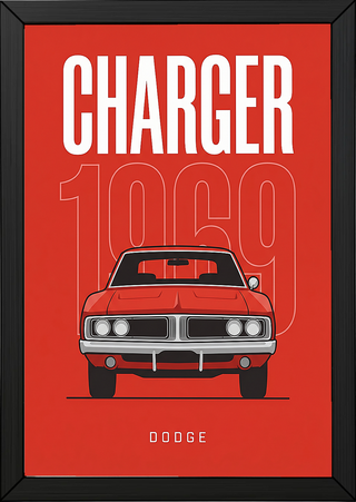 Dodge Charger 1969 Minimalist Poster — Red Muscle Car Line Art