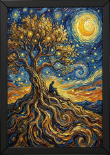Man in Tree of Life Print — Van Gogh-Style Spiritual Reflection Wall Art