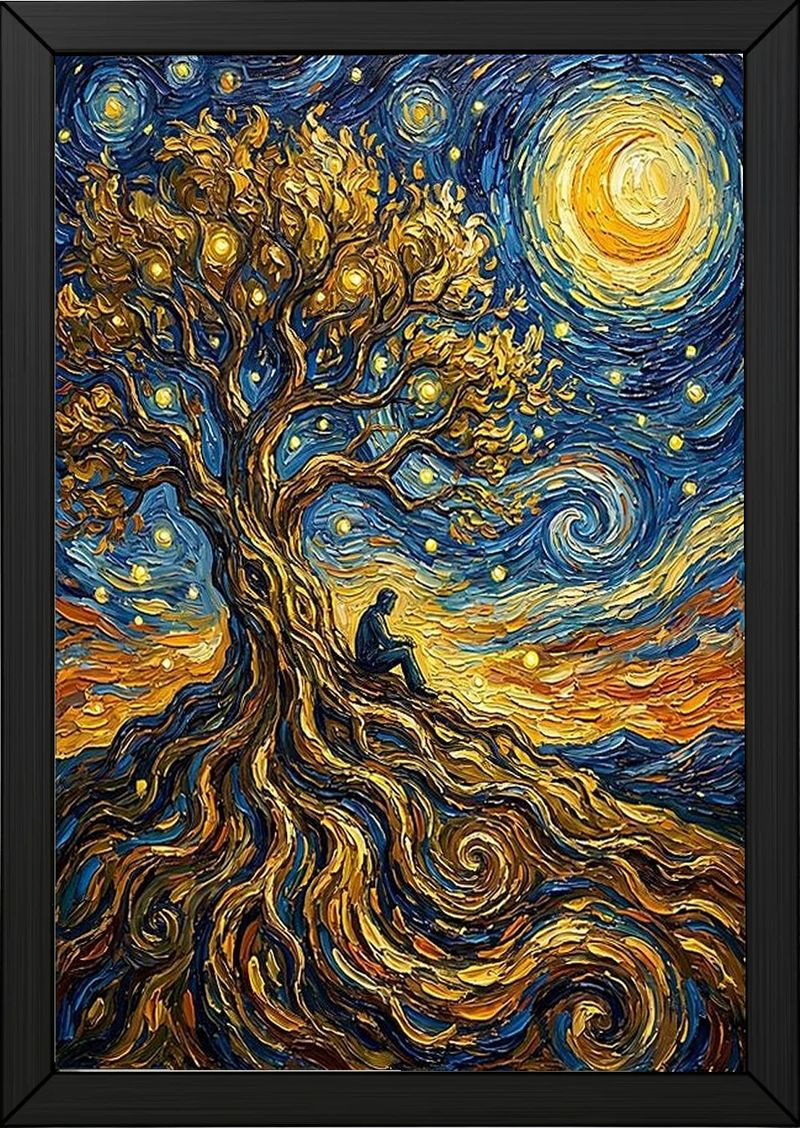 Man in Tree of Life Print — Van Gogh-Style Spiritual Reflection Wall Art