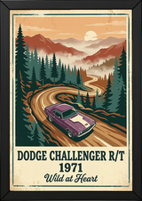 Dodge Challenger R/T 1971 V2 Poster — Vintage Muscle Misty Pine Mountain Print